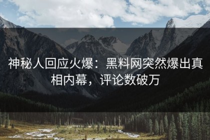 神秘人回应火爆：黑料网突然爆出真相内幕，评论数破万