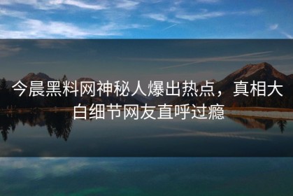 今晨黑料网神秘人爆出热点，真相大白细节网友直呼过瘾