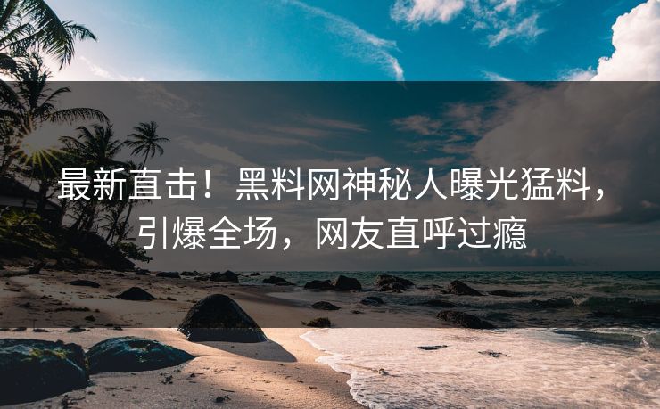 最新直击！黑料网神秘人曝光猛料，引爆全场，网友直呼过瘾