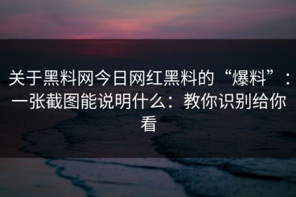 关于黑料网今日网红黑料的“爆料”：一张截图能说明什么：教你识别给你看