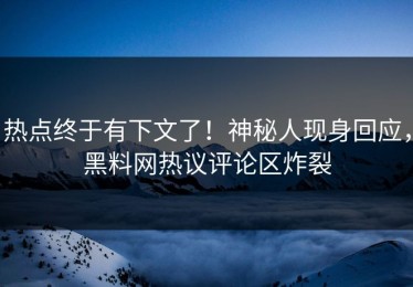 热点终于有下文了！神秘人现身回应，黑料网热议评论区炸裂