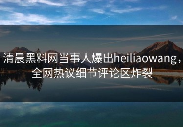 清晨黑料网当事人爆出heiliaowang，全网热议细节评论区炸裂
