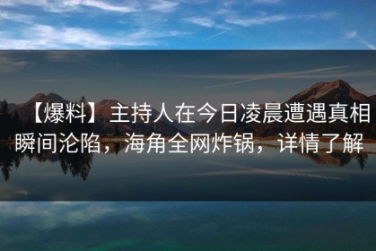 【爆料】主持人在今日凌晨遭遇真相瞬间沦陷，海角全网炸锅，详情了解