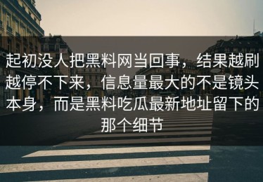 起初没人把黑料网当回事，结果越刷越停不下来，信息量最大的不是镜头本身，而是黑料吃瓜最新地址留下的那个细节