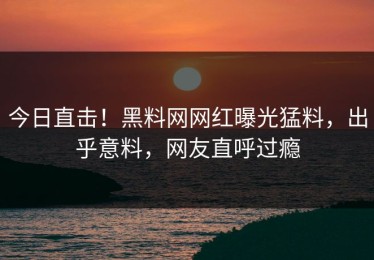 今日直击！黑料网网红曝光猛料，出乎意料，网友直呼过瘾