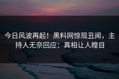 今日风波再起！黑料网惊现丑闻，主持人无奈回应：真相让人瞠目