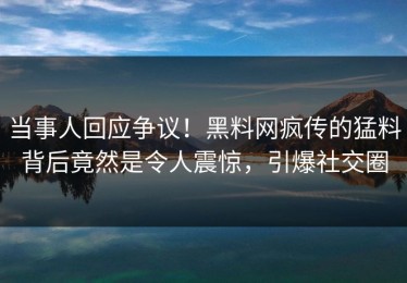 当事人回应争议！黑料网疯传的猛料背后竟然是令人震惊，引爆社交圈